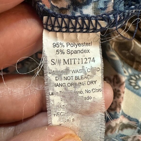 Womens Boho Patchwork Print Top S Emi & Joe Keyhole Neck 3/4 Sleeve Polyester/Sp - Picture 5 of 9